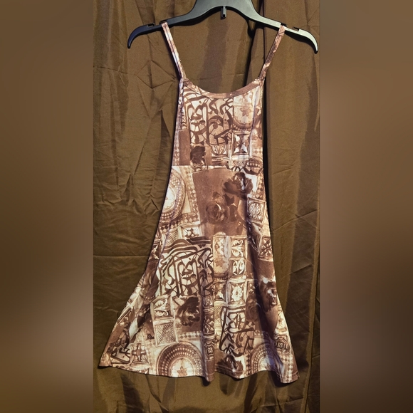 Joules Dresses & Skirts - Vintage 90s Joule Brown Abstract Print Spaghetti Strap Dress Tie Back Small Y2K